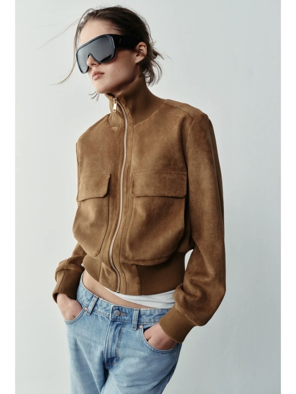 ZARA FAUX SUEDE BOMBER JACKET - Picture 3 of 9